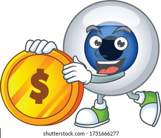 Human eye ball rich cartoon character have big gold coin
