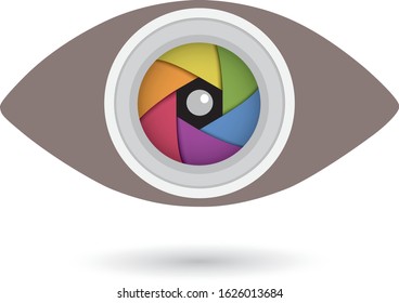 Human eye camera vector with colorful camera shutter