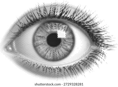 Primer plano del ojo humano en estilo del duotono del semitono para la visión y los diseños ópticos