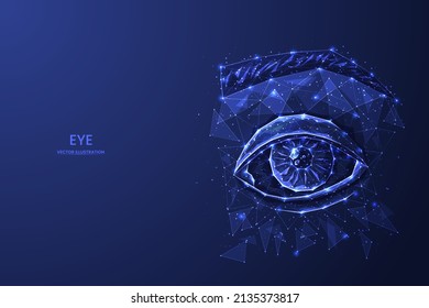 Human eye close-up in futuristic polygonal style. The concept of ophthalmology and vision loss.