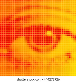 The human eye close-up. Orange pixel effect.