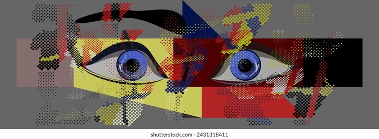 The human eye close-up.Stylish halftone seamless texture.Vector Illustration.