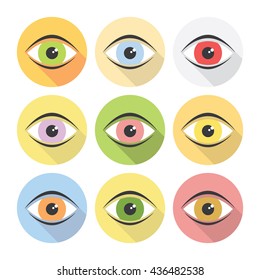 Human Eye Colored Iris Flat Design Icons Set