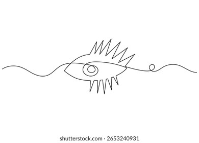Menschliches Auge durchgehende einzeilige Zeichnung weißen Hintergrund und minimalistischen Stil isolieren Umriss Vektorgrafik