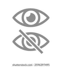 Human eye and eye crossed vector icon set. See or show and hide, blindness visual impairment icons.