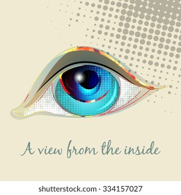  human eye decoration on a warm background with text