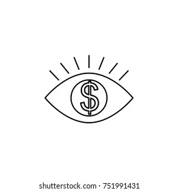 Human eye with dollar sign inside linear icon. Real estate element. Premium quality graphic design. Signs, outline symbols collection, simple thin line icon for websites, on white background