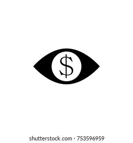 Human eye with dollar sign inside icon on white background