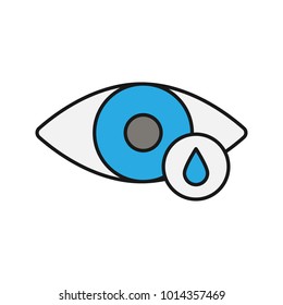 Human eye with drop color icon. Eye drops. Isolated vector illustration