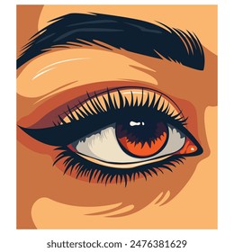 Ojo humano y Ilustración vectorial de cejas. Hermoso ojo único de la muchacha con pestañas largas, párpado y reflejo, modelo para la industria de la belleza, órgano humano, aislado, Imagen de Vector
