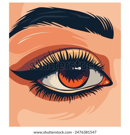 Human eye and eyebrow vector illustration. Beautiful single eye of girl with long eyelashes, eyelid and reflection, model for beauty industry, human organ, isolated, vector image