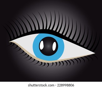 human eye with eyelashes on a dark background 