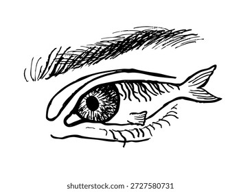 Menschliches Auge Fisch Blick flache Tattoo Print Stempel
