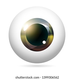 Human eye front view close-up, cornea, retina, pupil. Steel unusual iris. Eyeball icon design isolated on white background. Realistic Vector Illustration