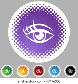 Human eye halftone icon set isolated on a white background.