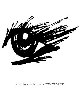 Human eye. Hand drawn rough sketch. Black and white silhouette.