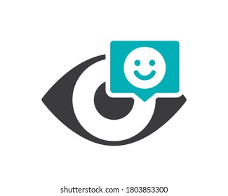 Menschenauge mit glücklichem Gesicht in Chat-Blase farbige Symbol. Symbol für gesundes visuelles Organ
