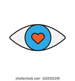 Human eye with heart inside color icon. Fallen in love. Isolated vector illustration