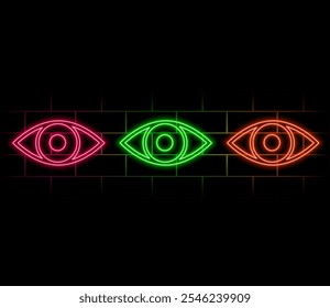 Human eye icon glowing neon royal blue color 4k illustration. eyes open black background 4k illustration.