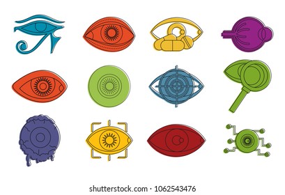 Human eye icon set. Color outline set of human eye vector icons for web design isolated on white background