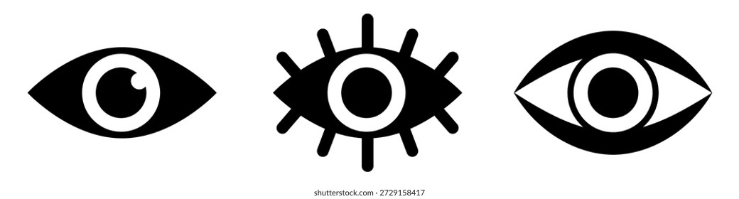 Conjunto del icono del ojo humano, símbolo de la vista y de la vista, colección del globo ocular de la vista