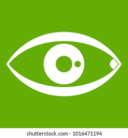 Human eye icon white isolated on green background. Vector illustration