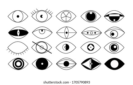 Human eye icons. vector supervision and searching signs, medicine,  isolated symbols set, oko.