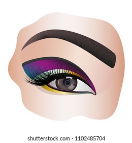 Human eye isolated on white photo-realistic illustration. Bright eye Makeup on a woman´s face Decorative Vector EPS 10.