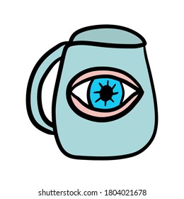 Human eye in jar hand drawn vector illustration surreal in cartoon doodle style icon logo minimalism