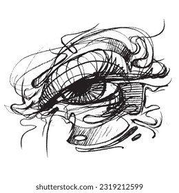 The human eye. Line drawing of the pupil. Sketch of a man's eye. part of the face
