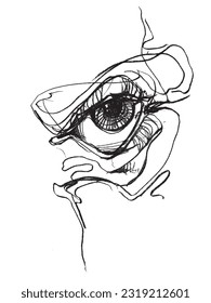 The human eye. Line drawing of the pupil. Sketch of a man's eye. part of the face
