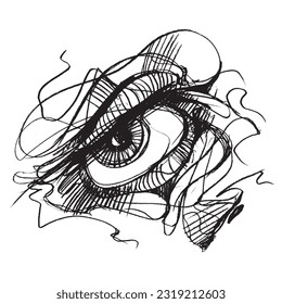 The human eye. Line drawing of the pupil. Sketch of a man's eye. part of the face