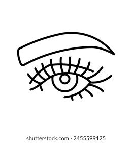 Menschliches Auge, Linien-Symbol. Offenes weibliches Auge, Wimpern, Stirn, Nasenrücken. Vorderansicht. Minimalistische Vektorillustration, bearbeitbare Striche