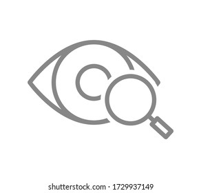 Human eye with magnifying glass line icon. Visual system research, disease prevention symbol