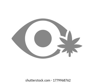 Human eye with marijuana leaf grey icon. Cannabis treatment, anesthesia symbol