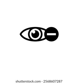 Human Eye with Minus, Nearsighted Vision, Myopia Solid Flat Vector Icon Isolated on White Background.