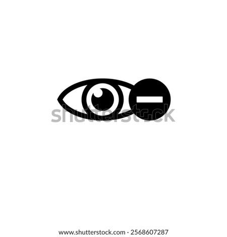 Human Eye with Minus, Nearsighted Vision, Myopia Solid Flat Vector Icon Isolated on White Background.