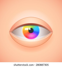 Olho humano com fundo do vetor da íris arco-íris multicolor