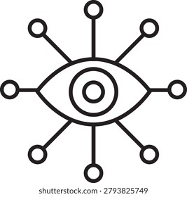 Human eye with network connection lines for panoramic degree virtual reality vision simple outline vector graphic icon