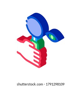 Vector De Icono De Investigación Óptica Ocular Humana. Herramienta De Ampliación Isométrica De Mano Para El Diagnóstico Del Signo De Ojo Del Paciente. ilustración de símbolo aislado de color