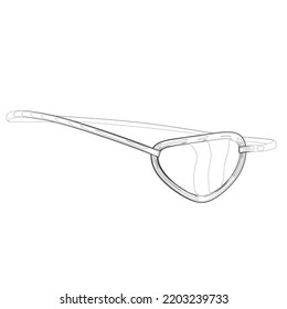 Human eye patch contour from black lines isolated on white background. Pirate eye patch. Front view. Vector illustration.