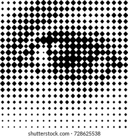 A human eye, printing grid-like vector graphic on transparent background. Center variant.