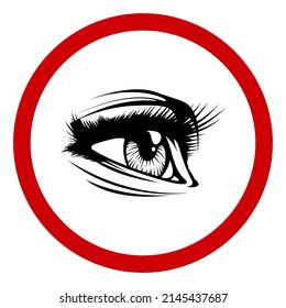 menschliches Auge, rotes rundes Zeichen auf weißem Hintergrund, Vektorgrafik