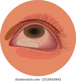 Menschliches Auge, gerötetes menschliches Auge mit vielen verschiedenen Blutgefäßen