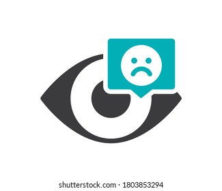 Human eye with sad face in chat bubble colored icon. Disease visual system symbol