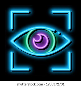 Human Eye Scanning Neon Leuchtzeichen Vektor. Leuchtendes Symbol Human Eye Scanning Schild. transparente Symbolillustration