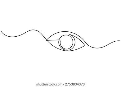 Human eye single line art illustration isolated on white background for ophthalmology and look