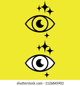 Human eye with stars vector icon on blue background. Eye logo eps10