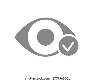 Ojo humano con icono gris marca de verificación de garrapatas. Símbolo sano de órgano visual