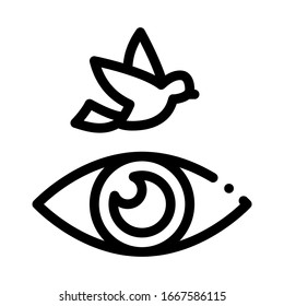 Human Eye Watching Fly Bird Icon Thin Line Vector. See Live Flying Bird, Anatomy Organ For Watch Concept Linear Pictogram. Monochrome Outline Sign Isolated Contour Symbol Illustration